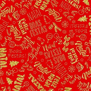 TNT Estampado 1,40M 40G Frases Natalinas Fundo VERM.