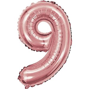 Balao Metalizado Numero 9 Rose 40CM.