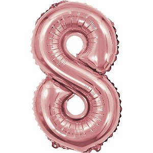 Balao Metalizado Numero 8 Rose 40CM.