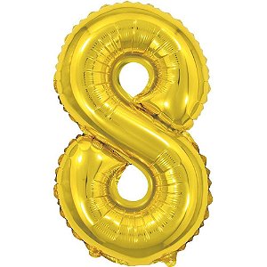 Balao Metalizado Numero 8 Dourado 40CM.