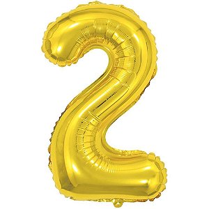 Balao Metalizado Numero 2 Dourado 40CM.