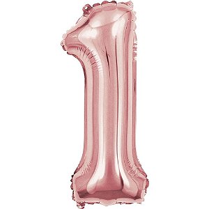 Balao Metalizado Numero 1 Rose 40CM.