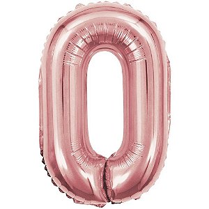 Balao Metalizado Numero 0 Rose 40CM.