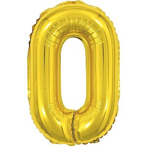 Balao Metalizado Numero 0 Dourado 40CM.
