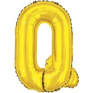 Balao Metalizado Letra Q Dourado 40CM.