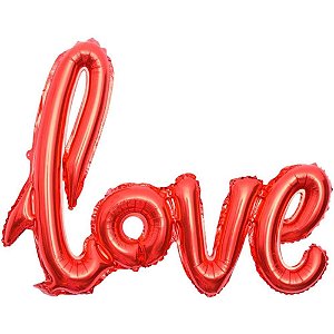 Balao Metalizado Decorado Love Vermelho 108X65CM.