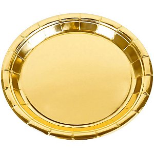 Prato Descartavel de Papel Metalico Ouro