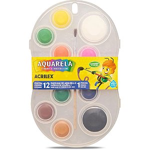 Aquarela Escolar 12 Cores + Pincel Estojo