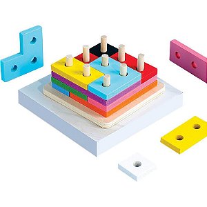 Brinquedo Pedagogico Madeira Encaixe FORMAS/CORES Tetris