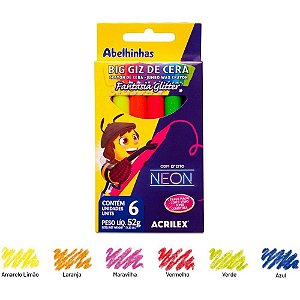 Giz de Cera Gizao BIG GIZ Neon Gliter 52G 6CORES