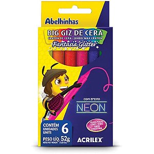 Giz de Cera Gizao BIG GIZ Neon Gliter 52G 6CORES