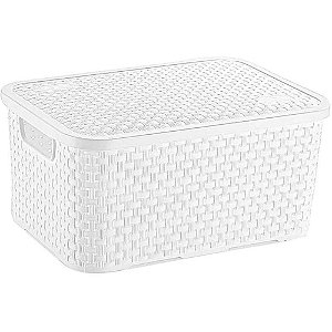 Caixa Plastica Multiuso Rattan C/TAMPA Branco MED 8L.