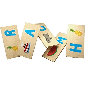 Domino Figuras e Letras em Madeira