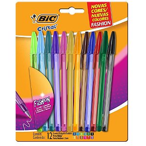Caneta Esferografica Cristal Fashion  Dura+ 12CORES