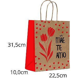 Sacola para Presente Decorada Mae TE AMO MD 22,5X31,5X10CM