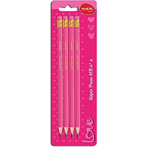 Lapis Preto Redondo Love PINK HB C/BORRACHA