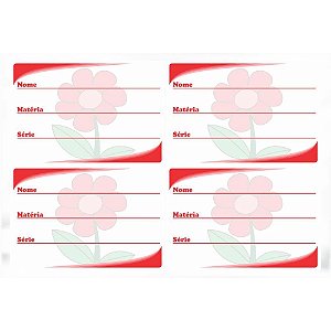 Etiqueta Escolar Decorada Vermelha FLOR 60X40MM. CT.C/08