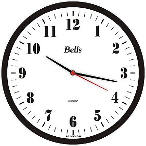 Relogio de Parede Redondo Numeros Preto 25,8CM