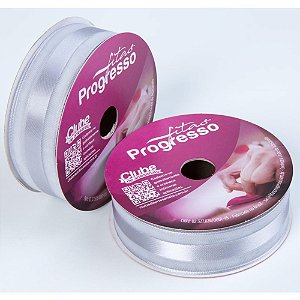 Fita Voal com Cetim 22MM 10M. Prata