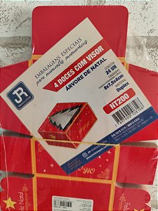 Caixa 4 Doces com Visor Feliz Natal PCTE C/24 8X7,5X4CM - JR Embalagem