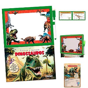 Livro Brinquedo Ilustrado Lousa ESCREVE e APAGA Dinos