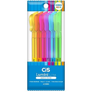 Caneta Marca Texto CIS Lumini Lite 6 Cores Neon Estojo