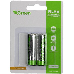 Pilha Recarregavel Palito AA 2000MAH 1.2V Green