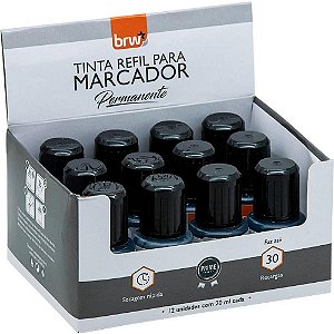 Tinta Marcador Quadro Branco Refil Permanente Preto 20ML CX.C/12