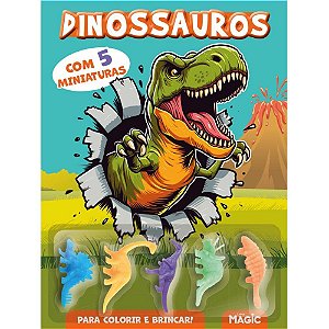 Livro Brinquedo Ilustrado Dinossauros C/5 Miniaturas