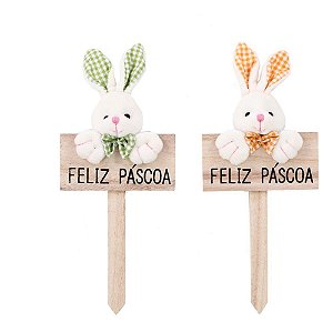 Decoracao de Pascoa Plaquinha Pelucia Feliz Pascoa