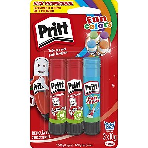 Cola em Bastao PRITT 10 Gramas 2+1 FUN Colors Blister