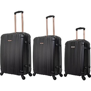 Mala de Viagem ABS 360º C/3 Pecas PRETO/ROSE KIT.C/03