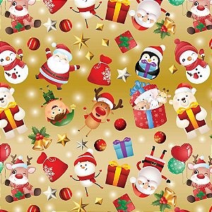 Papel Presente Bobina Couche 60CM. MOD.291 Natal Noel Ouro BO-100MTS