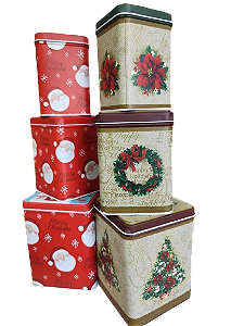 Kit 3 Latas Natalina em Metal TAM. PEQ-MED-GRANDE