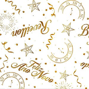 TNT Estampado 1,40M 40G Reveillon Fundo Branco RL-25MTS