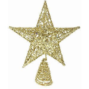Artigo para Decoracao Natal Ponteira Estrela Dourada 15CM.