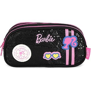 Estojo Triplo Barbie Preto C/PAETE