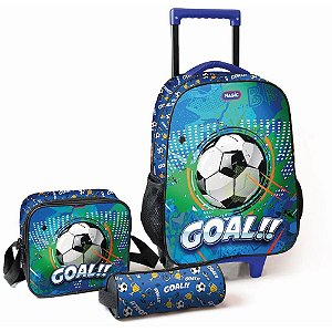 Mochila Infantil com Rodinha Goal G Estojo+lancheira KIT