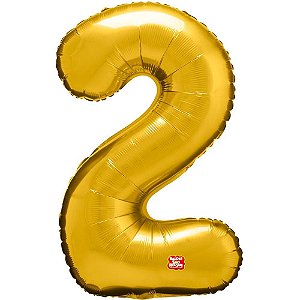 Balao Metalizado Numero 2 Dourado 100CM.