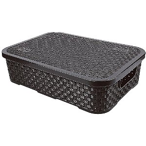 Caixa Plastica Multiuso Rattan C/TAMPA Baixa PT 3,2L