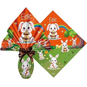 Embalagem P/OVO de Pascoa 34X34CM Bosque Coelho Laranja PCT.C/25
