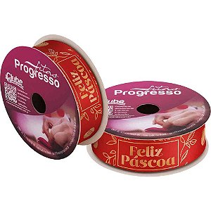 Fita de Cetim Decorada 22MM 10M. Feliz Pascoa Vermelh