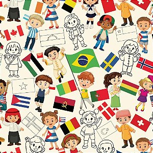 Papel Presente Bobina Couche 60CM. MOD.111 Criancas Bandeir BO-100MTS