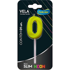 Vela para Aniversario N.00 Amarela Neon CX.C/10
