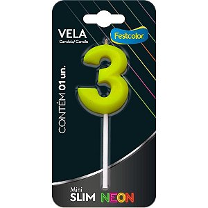 Vela para Aniversario N.03 Amarela Neon CX.C/10