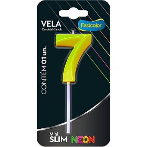 Vela para Aniversario N.07 Amarela Neon CX.C/10