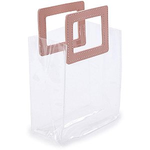 Sacola para Presente Lisa PVC TRANSP/ROSA 19,4X17X9CM PCT.C/10