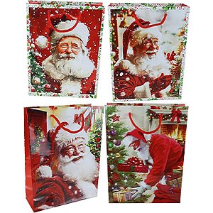 Sacola para Presente Natal Papai Noel 18X24X7CM. 4MOD(S) PCT.C/12
