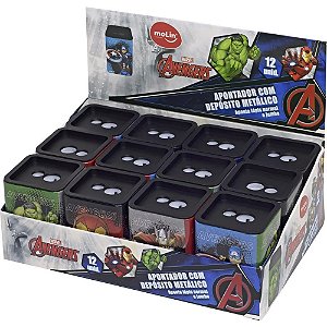 Apontador com Deposito 2 Furos Avengers Quadrado Metalico 4MO DP.C/12