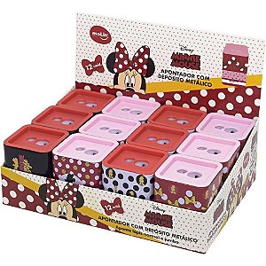 Apontador com Deposito 2 Furos Minnie Quadrado Metalico 4MOD DP.C/12